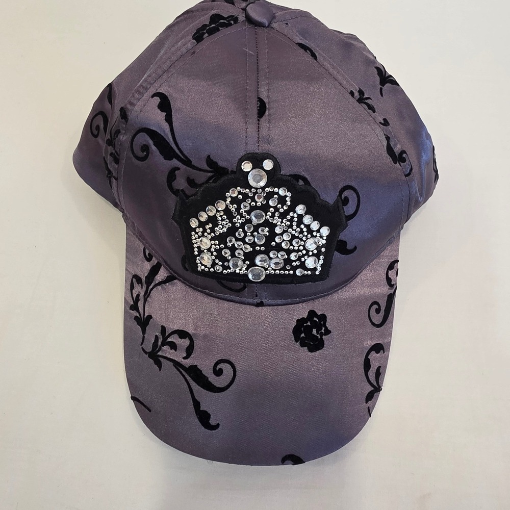 Disneyland Resort Purple Satin Damask Rhinestone Crown Mickey Baseball Cap Hat